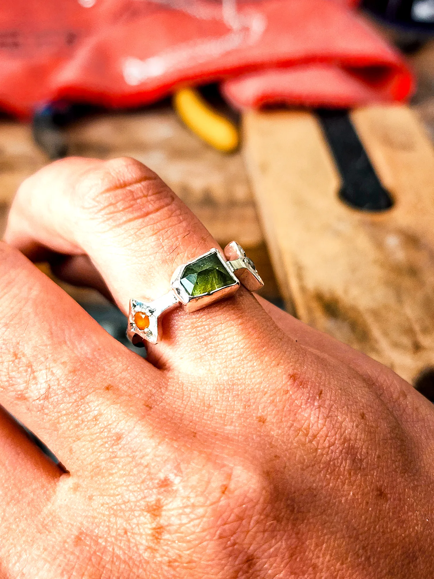 Peridot, Carnelian, Labradorite Ring #2