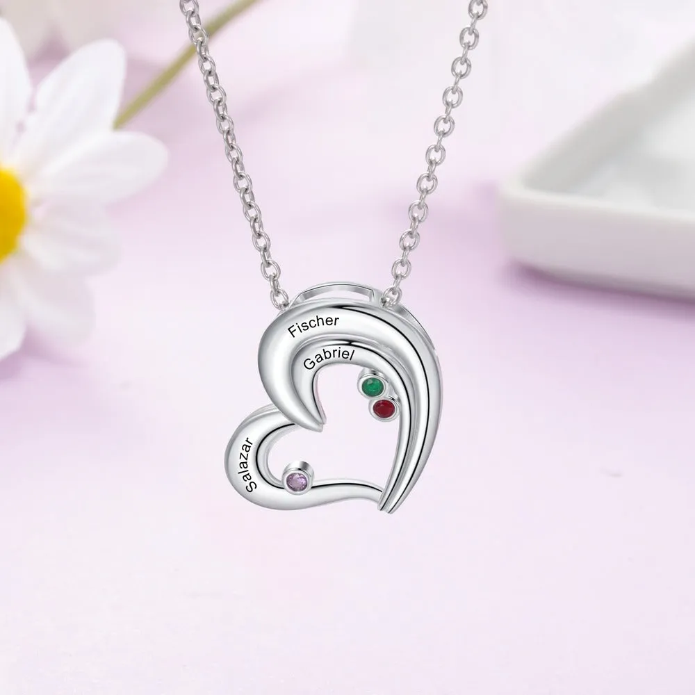 Personalized 3 Names 3 Stones Heart-Shaped Necklaces