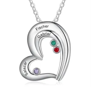 Personalized 3 Names 3 Stones Heart-Shaped Necklaces