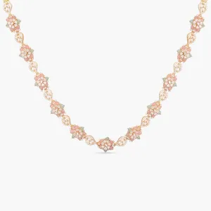 Petal Floral CZ Silver Long Necklace