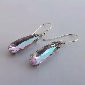 Pink & Blue Faceted Crystal Drop Earrings on Sterling Silver Hooks