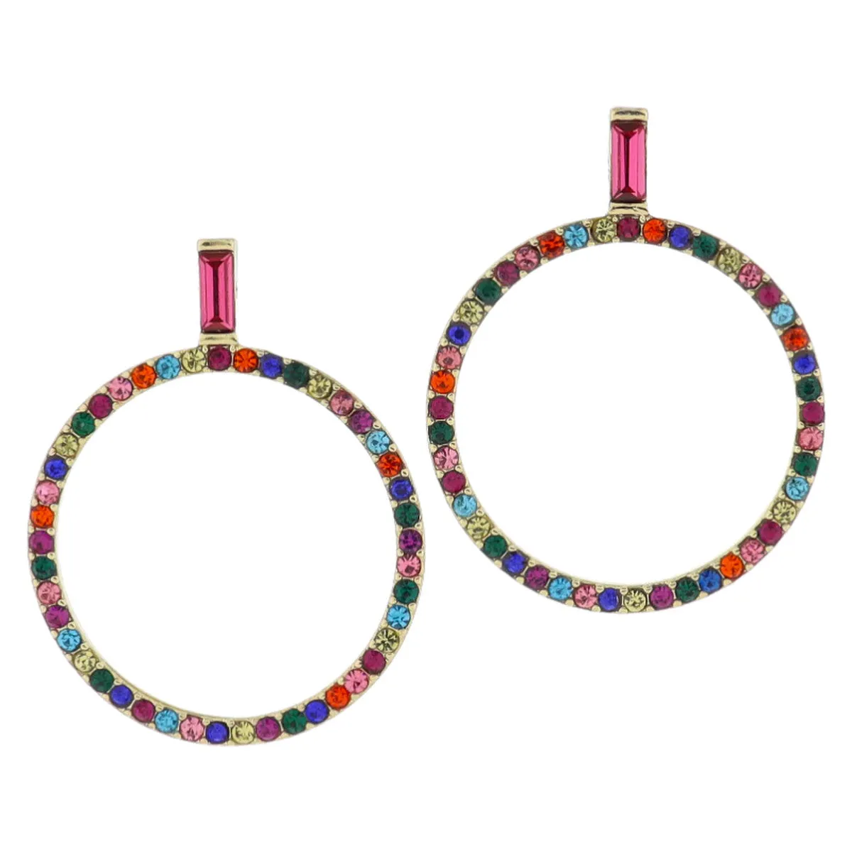 Pink Baguette Crystal Post & Multi Crystal Circle Earrings