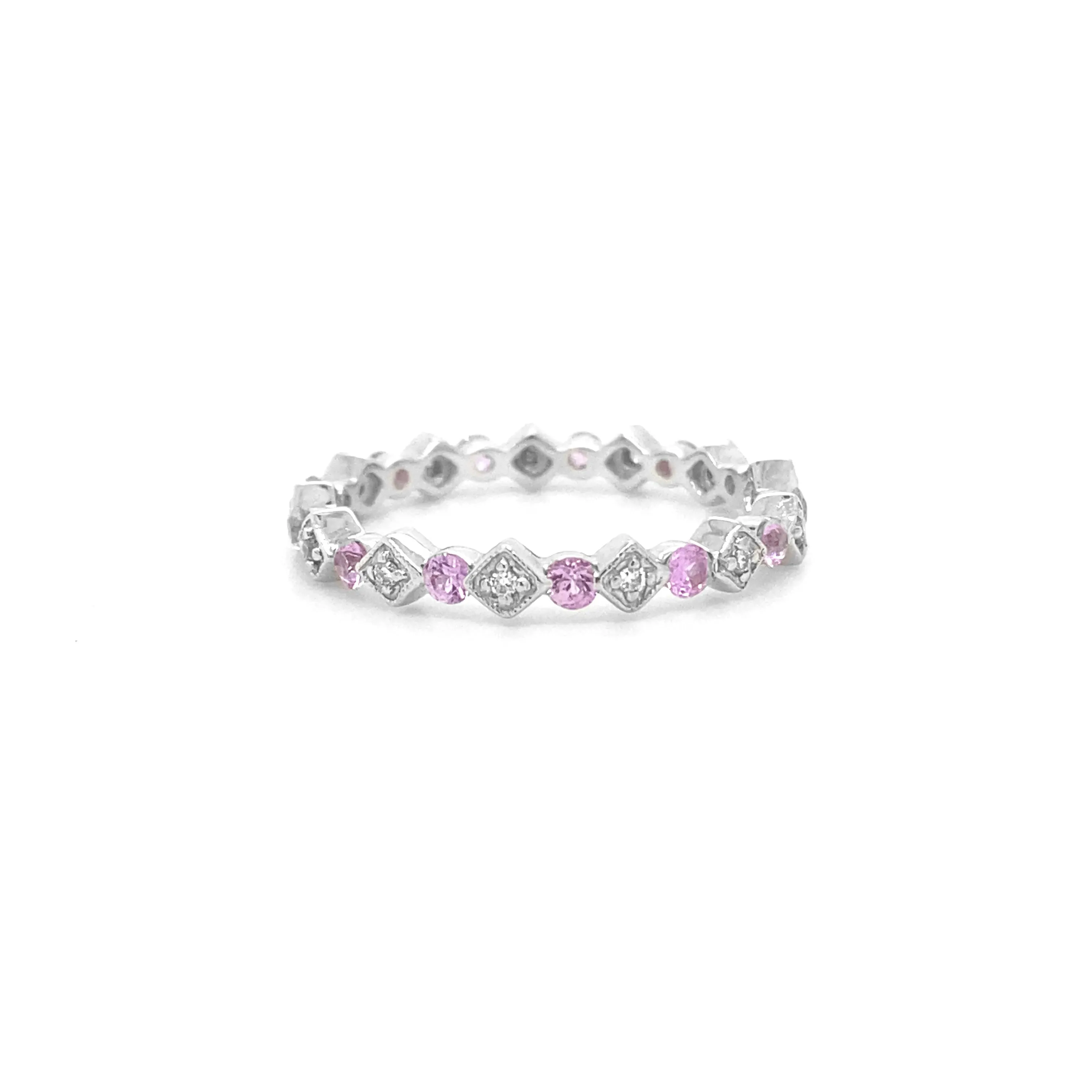 Pink Sapphire Accent Ring White Gold R070N