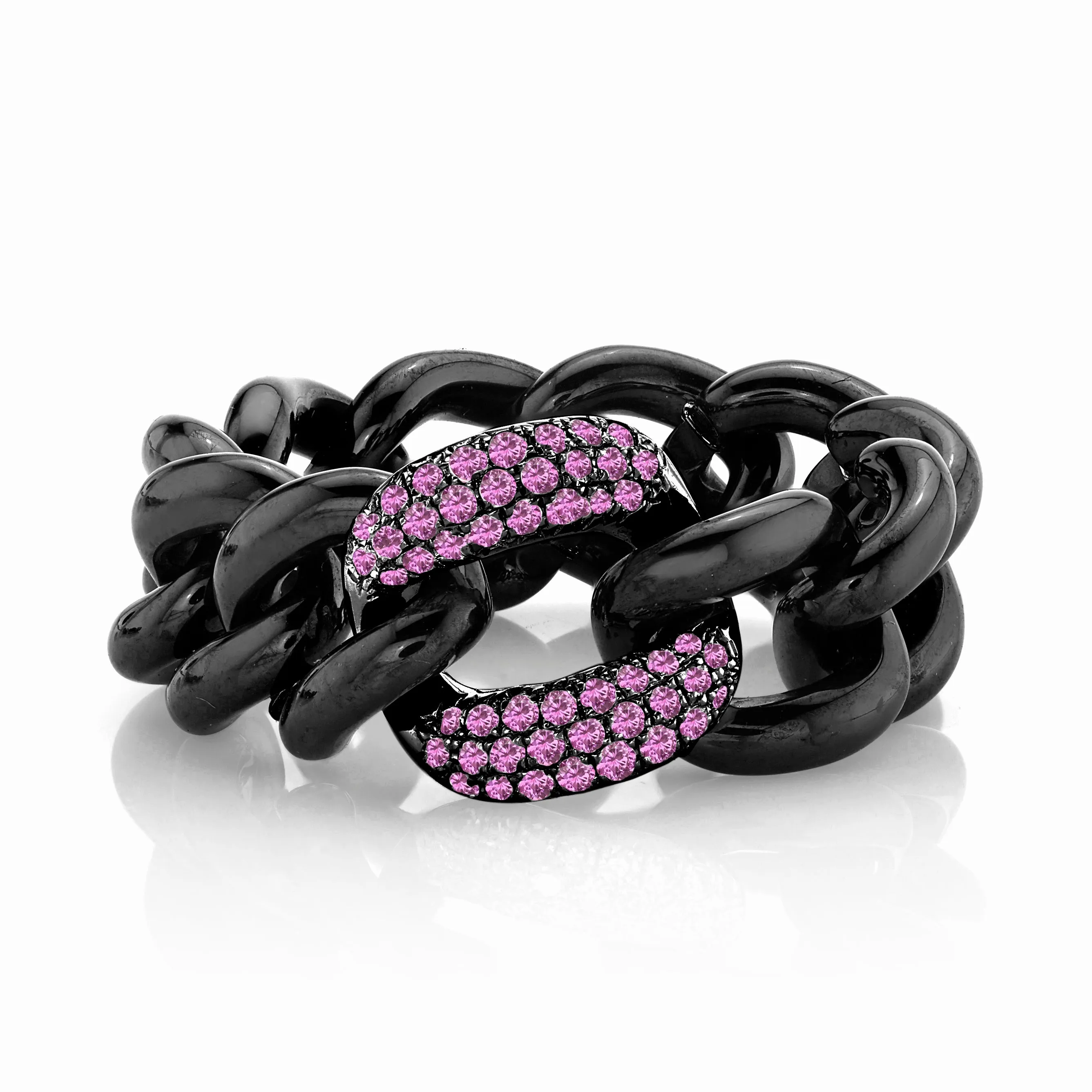 PINK SAPPHIRE & BLACK CERAMIC MEDIUM LINK RING