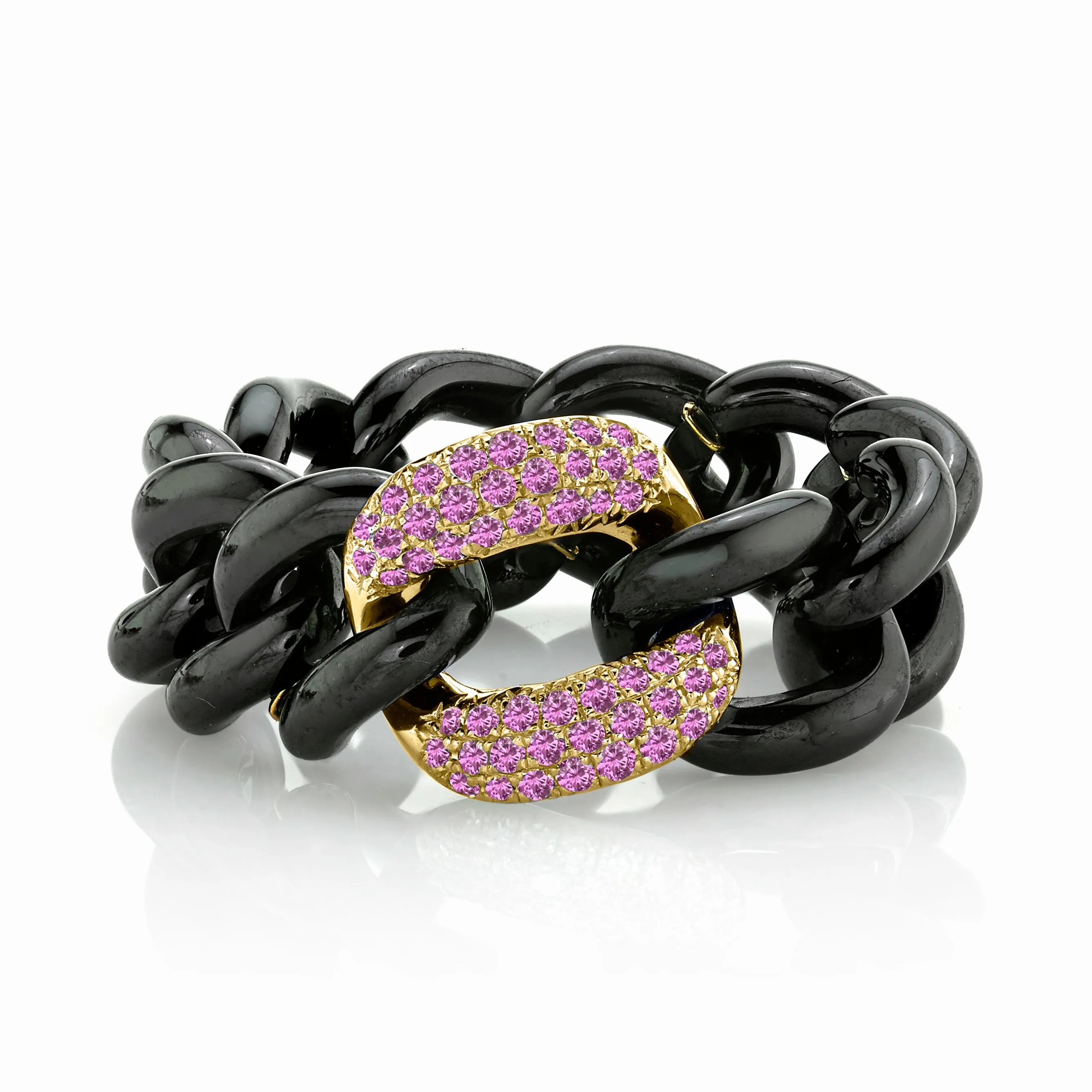 PINK SAPPHIRE & BLACK CERAMIC MEDIUM LINK RING