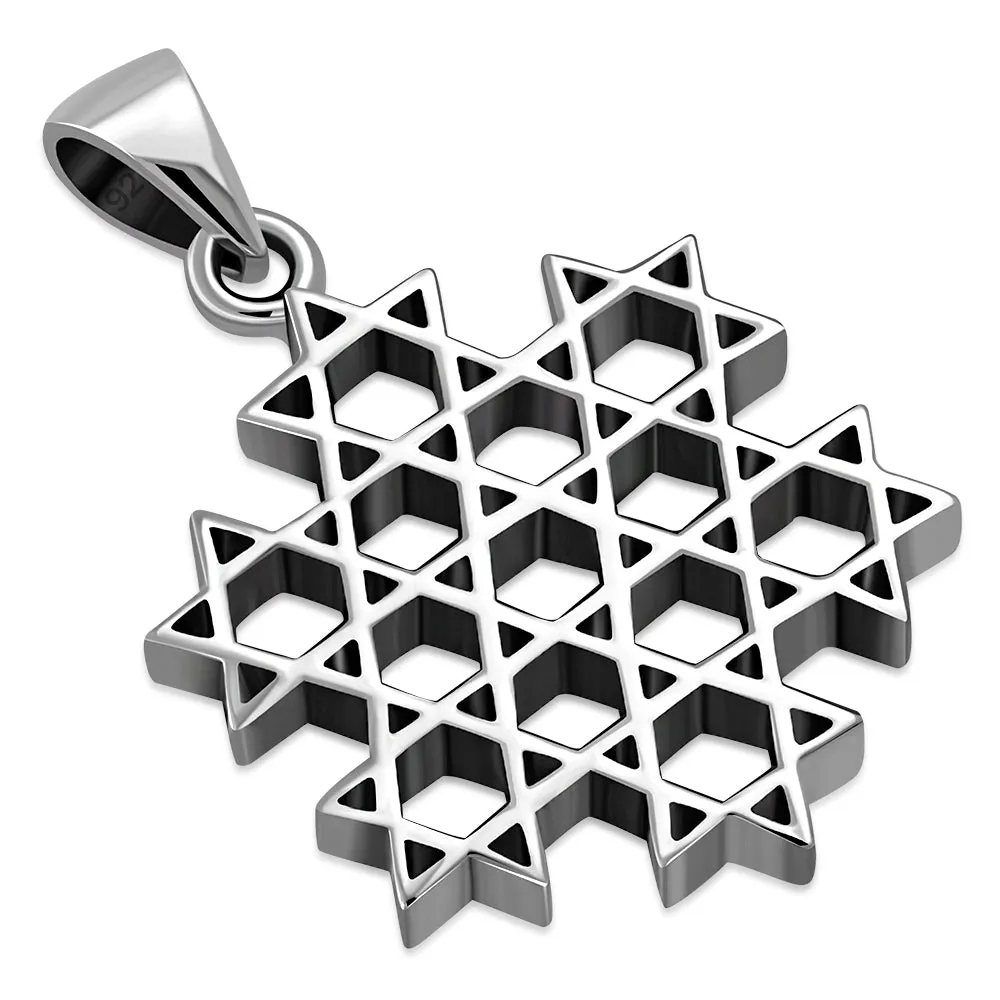 Plain Silver Multi Star of David Pendant