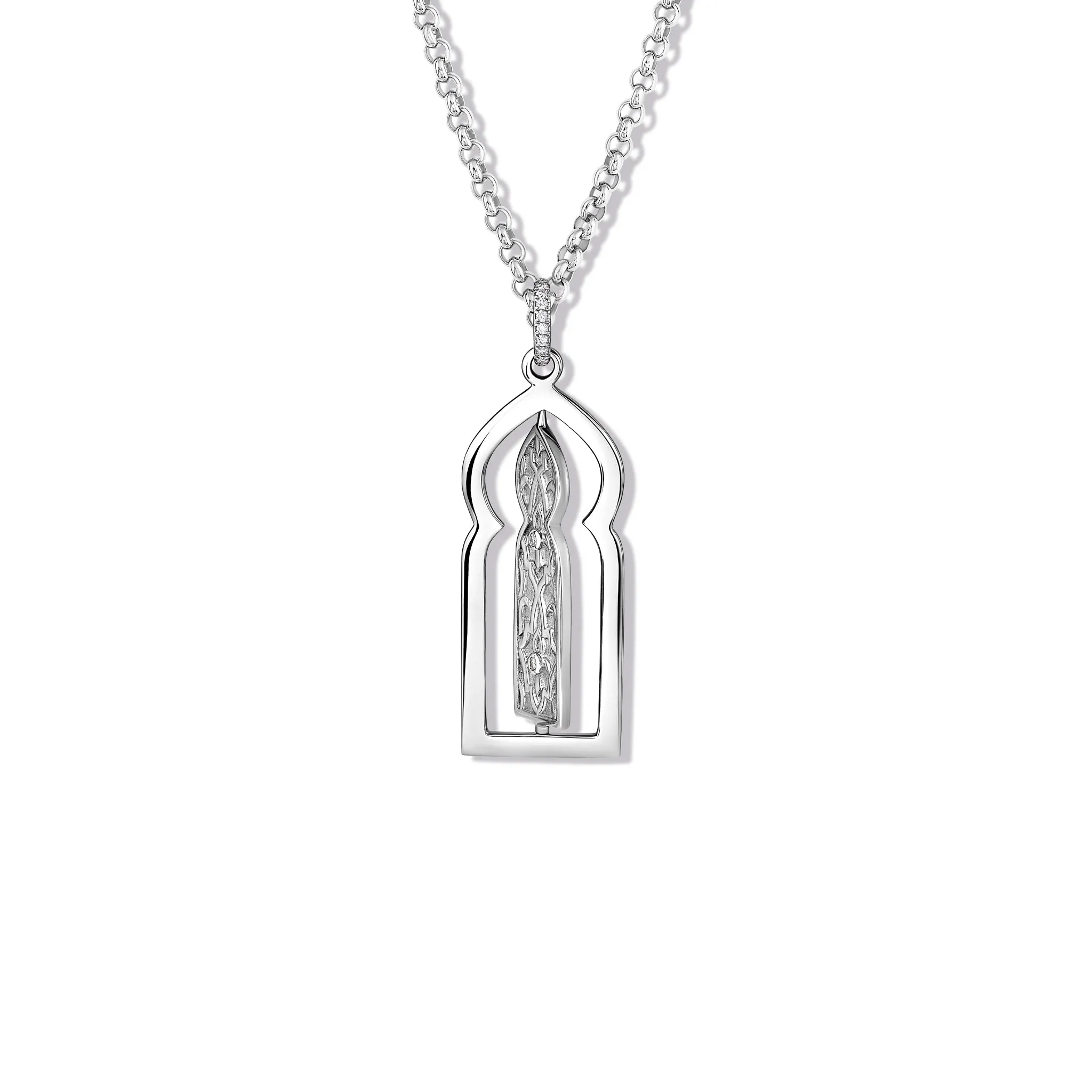 Porte Ouvrant Large Necklace Pendant Silver - Diamond