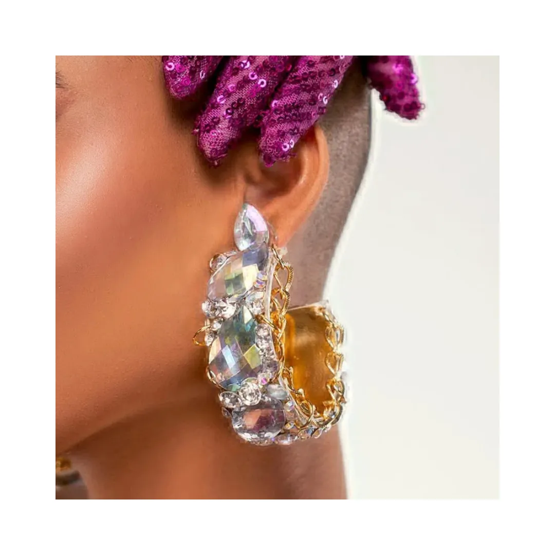 Pre Order:  Luxury Waterdrop Rhinestones Hoop Earrings