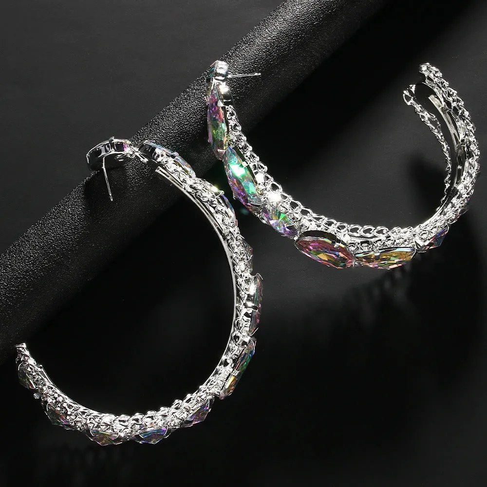 Pre Order:  Luxury Waterdrop Rhinestones Hoop Earrings