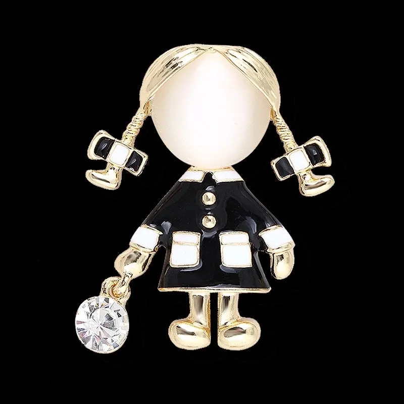 Princess Cute Sweet Pin Doll Alloy Enamel Plating Inlay Rhinestones Women's Brooches