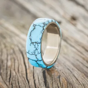 "HAVEN" - TURQUOISE & BLACK MATRIX TRUSTONE WEDDING BAND - TITANIUM - SIZE 9