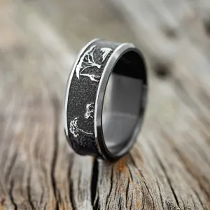 "LEGACY"- CHANNEL EMBOSSED AFRICAN SAVANNAH WEDDING BAND - SIZE 10