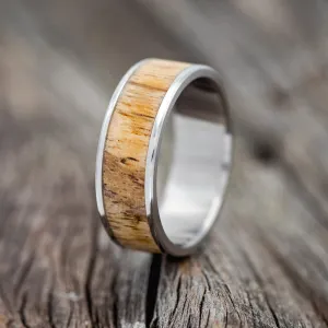 "RAINIER" - SPALTED MAPLE WOOD WEDDING BAND - TITANIUM - SIZE 9