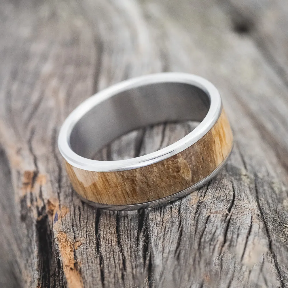 "RAINIER" - SPALTED MAPLE WOOD WEDDING BAND - TITANIUM - SIZE 9