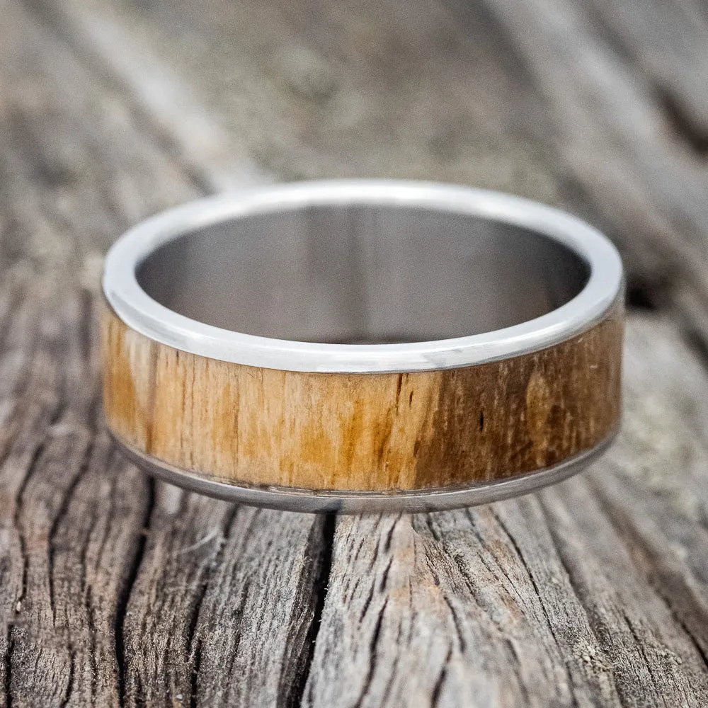 "RAINIER" - SPALTED MAPLE WOOD WEDDING BAND - TITANIUM - SIZE 9