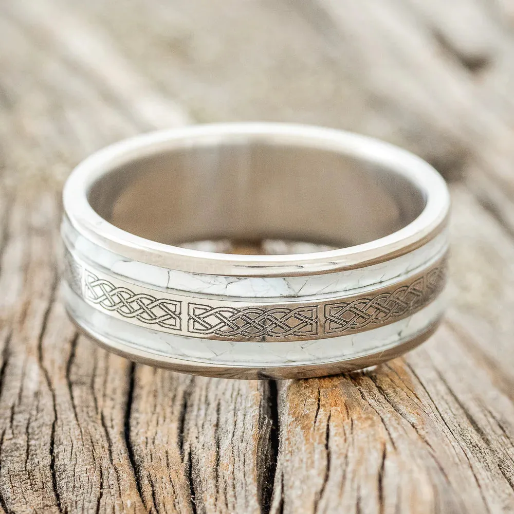 "RYDER" - CELTIC SAILOR'S KNOT ENGRAVED & MOTHER OF PEARL WEDDING RING - TITANIUM - SIZE 13 3/4