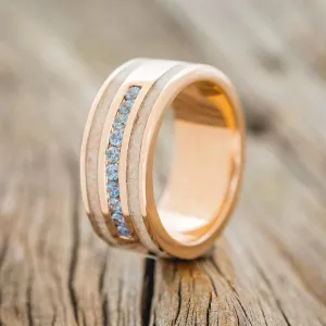 "RYDER" - FIRE AND ICE OPAL & ALEXANDRITE WEDDING RING - 14K ROSE GOLD - SIZE 8 3/4