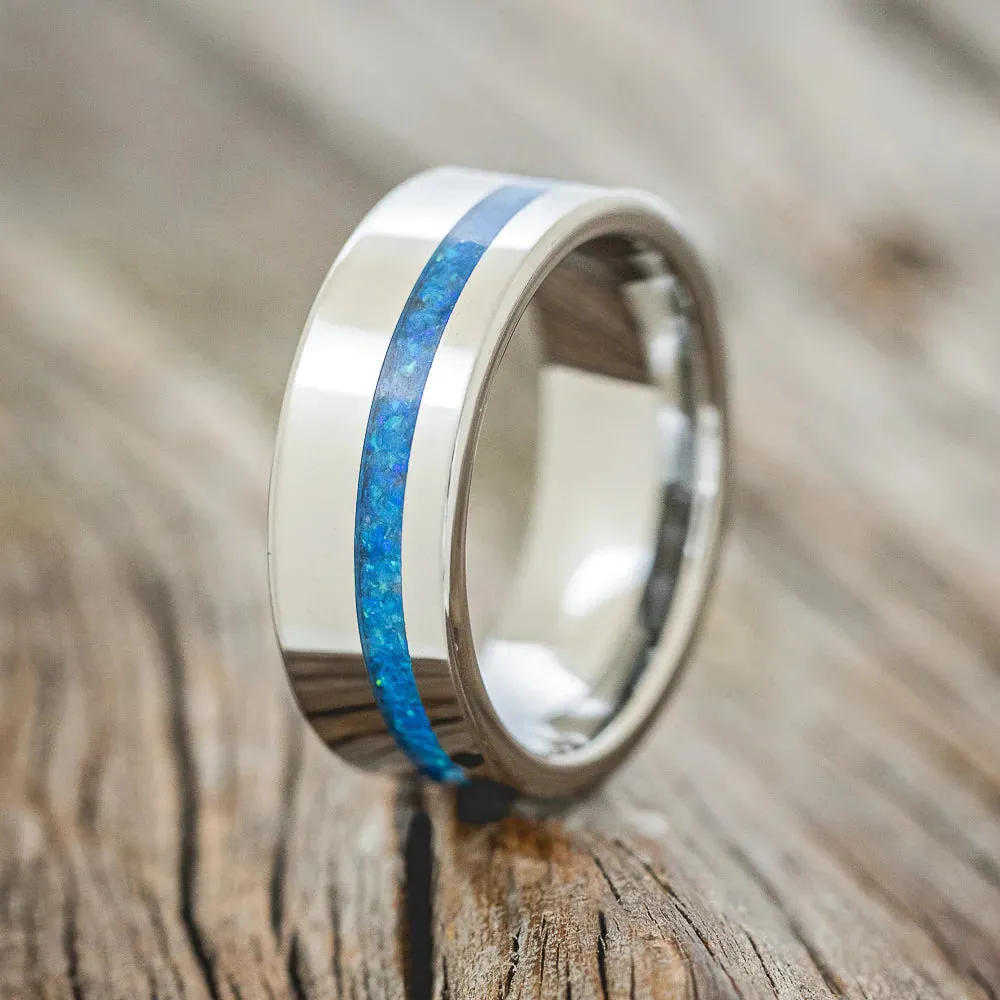 "VERTIGO" - BLUE OPAL WEDDING BAND - TUNGSTEN - SIZE 12