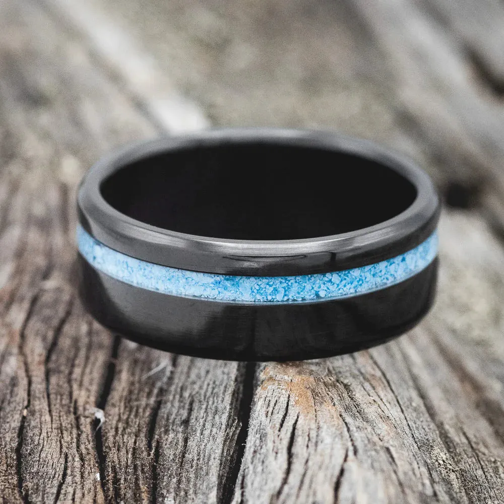 "VERTIGO" - TURQUOISE WEDDING RING - BLACK ZIRCONIUM - 7 1/4