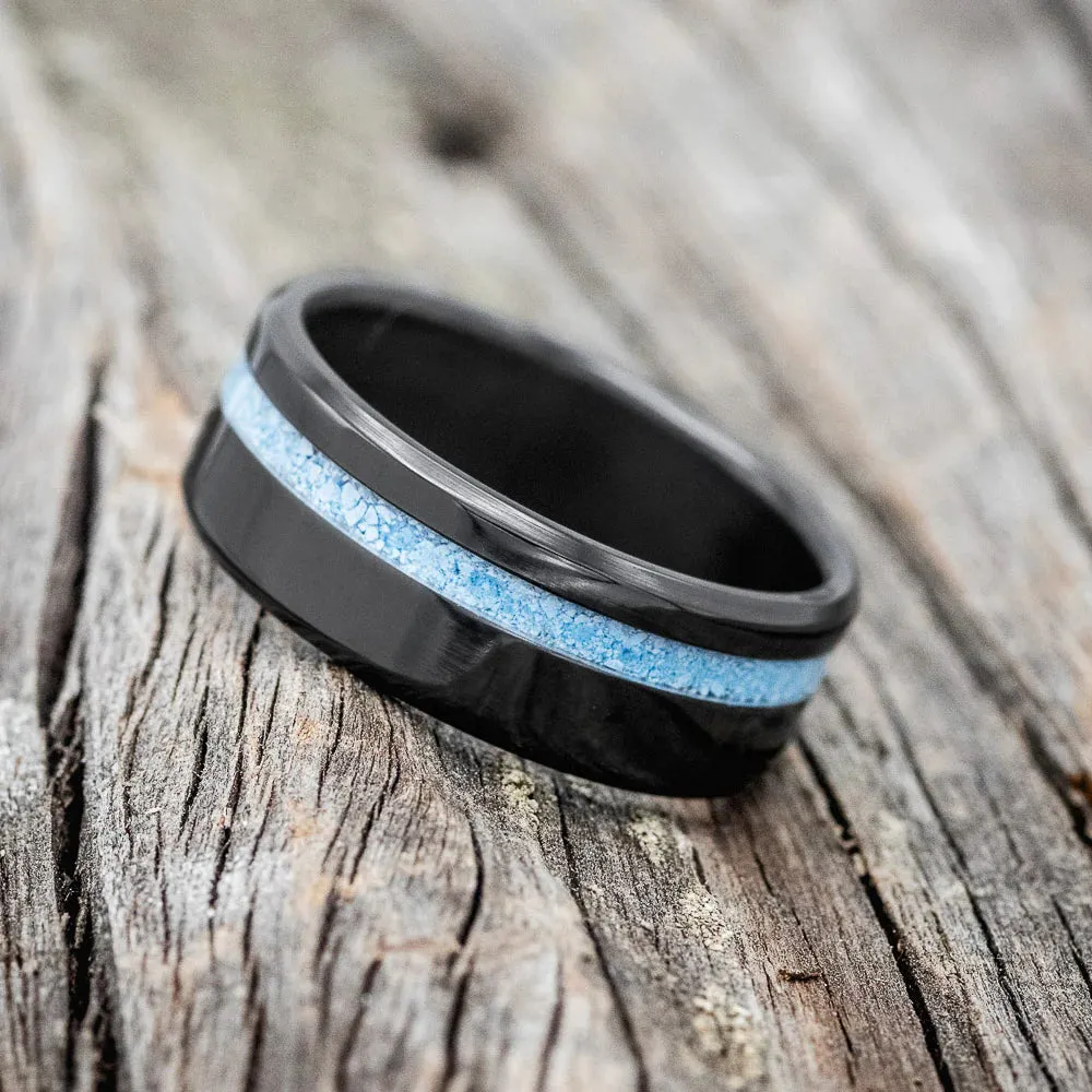 "VERTIGO" - TURQUOISE WEDDING RING - BLACK ZIRCONIUM - 7 1/4