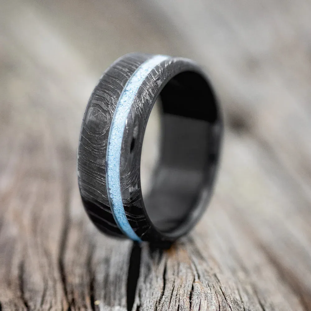 "VERTIGO" - TURQUOISE WEDDING RING WOODGRAIN - BLACK ZIRCONIUM - 11