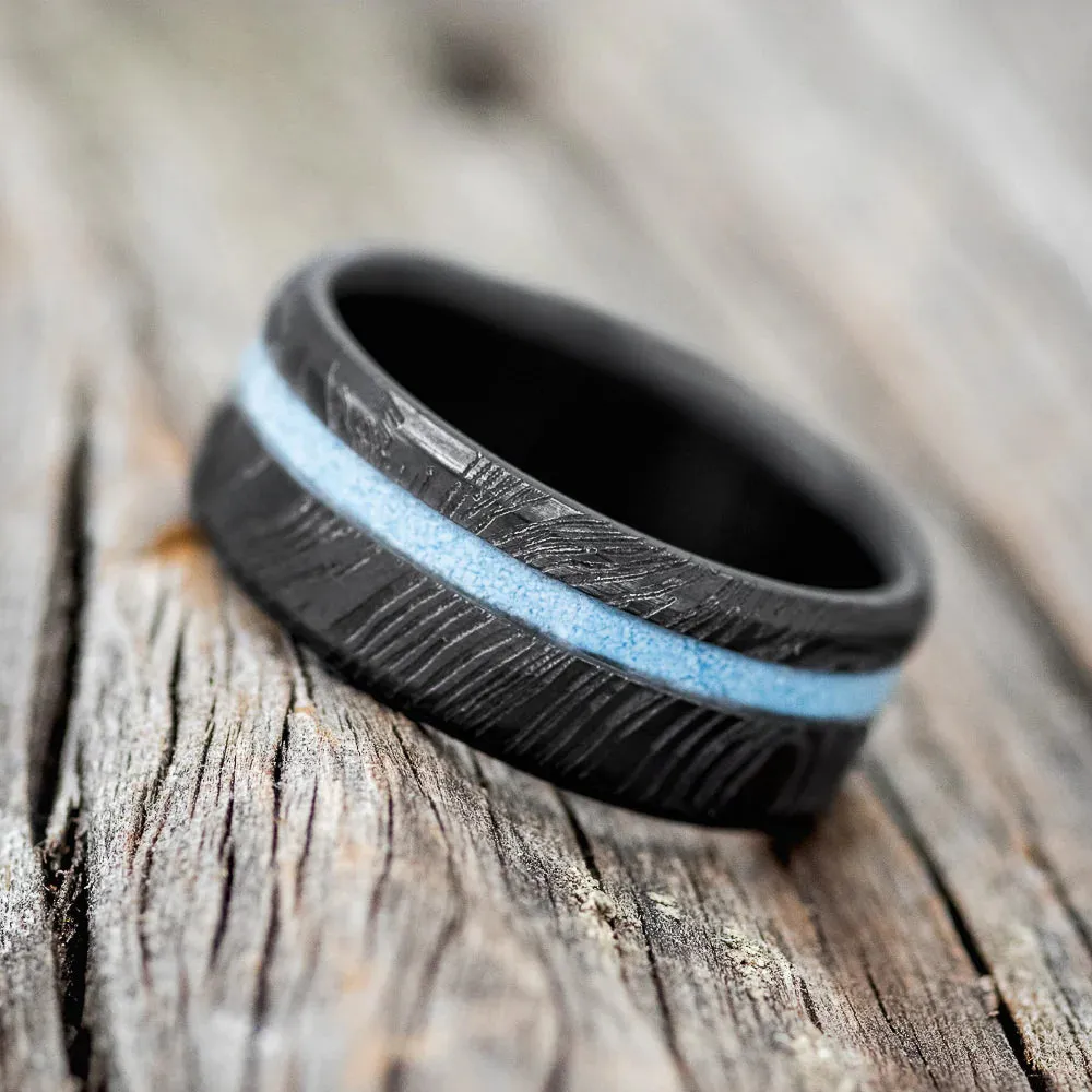 "VERTIGO" - TURQUOISE WEDDING RING WOODGRAIN - BLACK ZIRCONIUM - 11