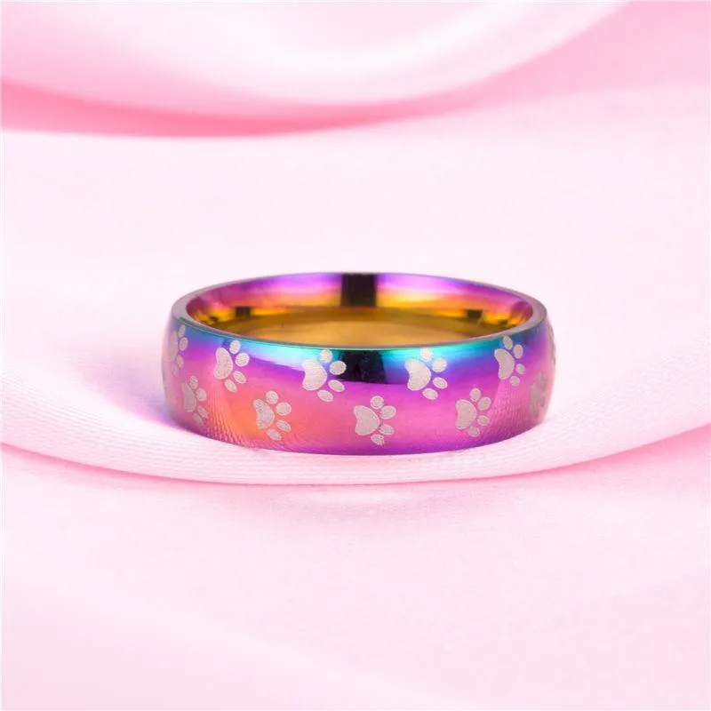 Rainbow Paw Rings, Very Cute!  Little paws on the rings, Stainless Steel.