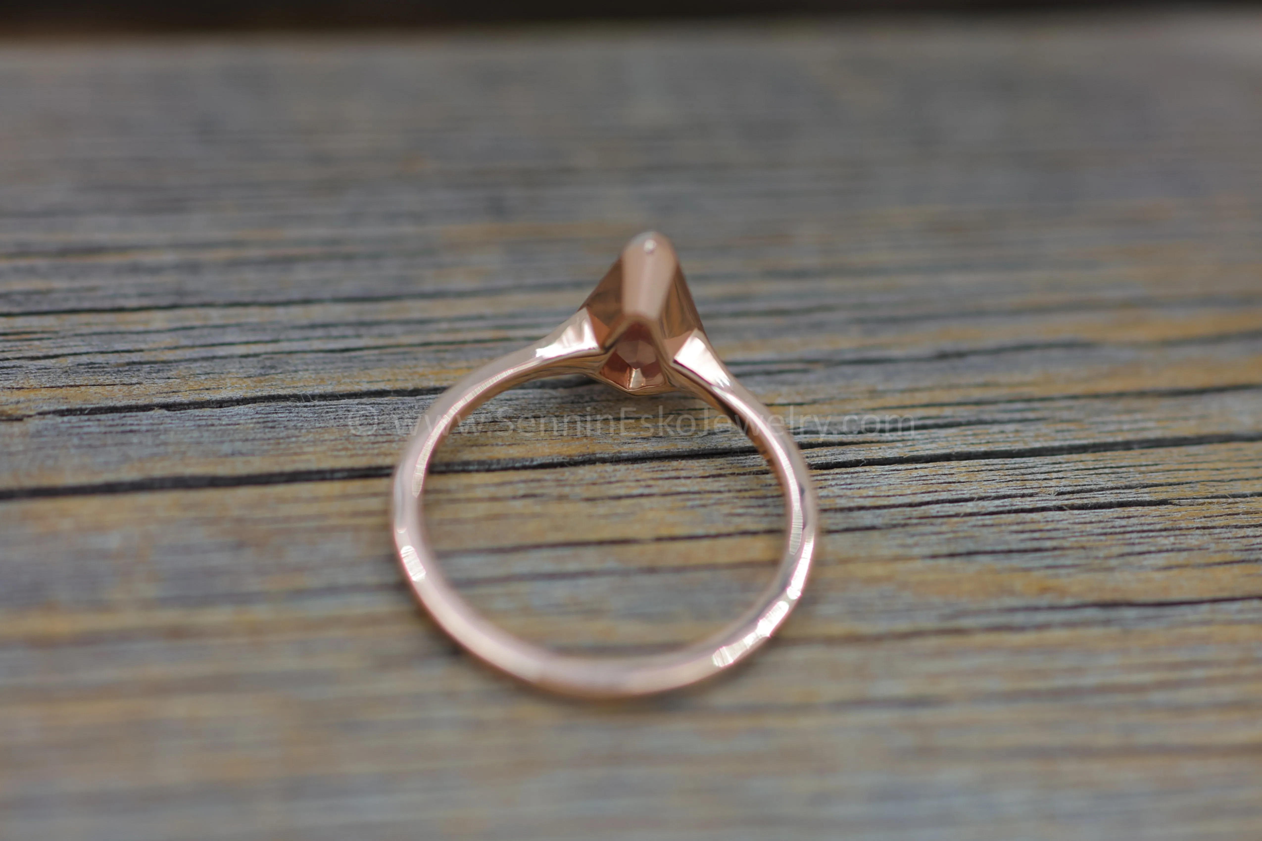 READY TO SHIP 0.85 Carat Orange Sapphire Kite Rose Gold Bezel Ring - Size 6.5