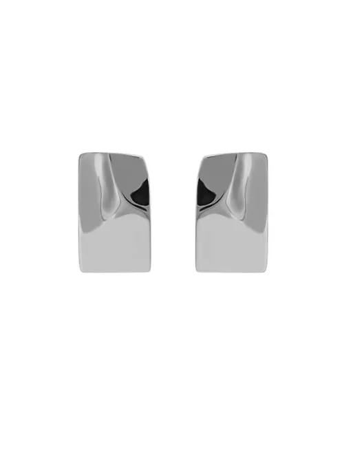 Rectangle Wave Stud Earrings  .925 Sterling Silver Plain Statement Hypoallergenic Luxury Jewelry