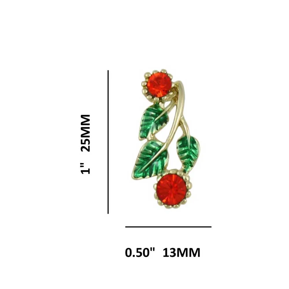 Red Holly Berries with Green Leaves Clip Earring - XP621EC