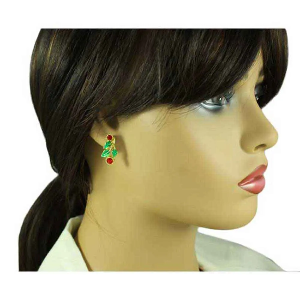 Red Holly Berries with Green Leaves Clip Earring - XP621EC