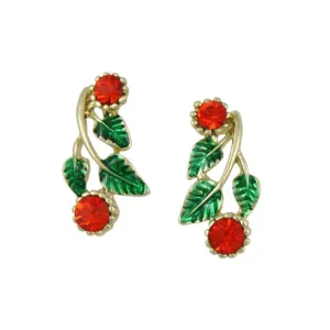 Red Holly Berries with Green Leaves Clip Earring - XP621EC