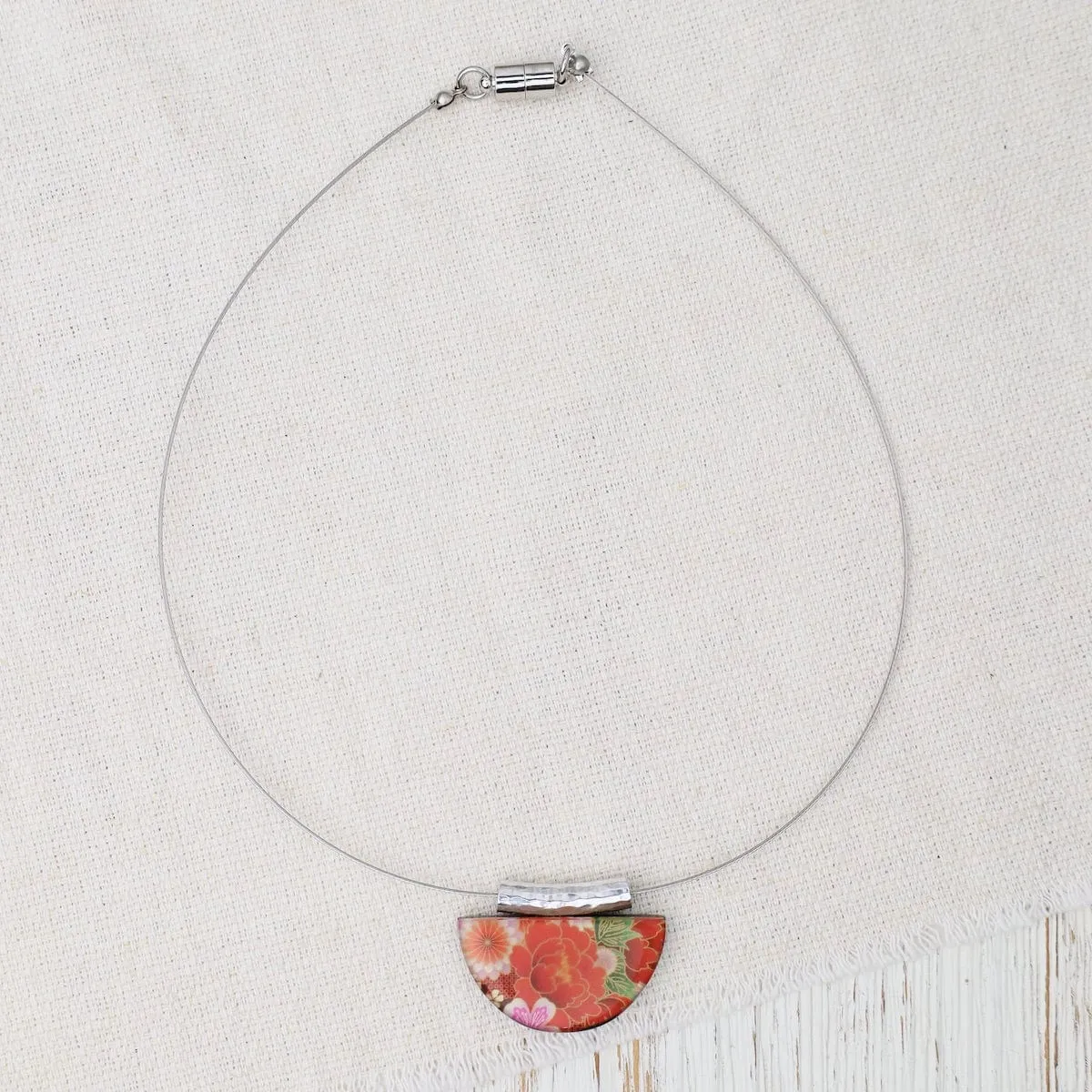 Red Kimono Half Moon Pendant