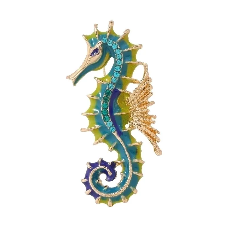 Retro Pin Hippocampus Alloy Enamel Inlay Artificial Gemstones Unisex Brooches