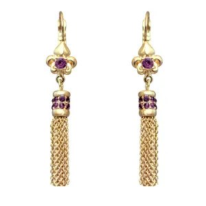 Ritzy Couture Fleur-de-Lis Amethyst Crystal Tassel Leverback Earrings - Goldtone