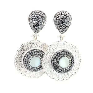 Round Gemstone & Crystal Brass Dangle Earring