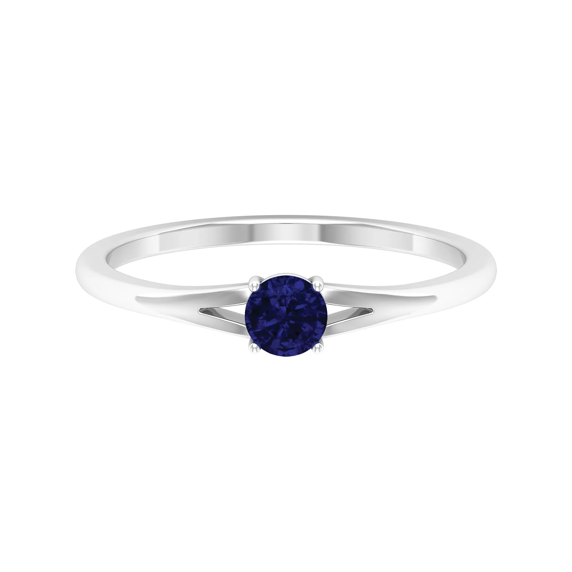 Round Solitaire Blue Sapphire Ring in Split Shank