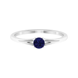 Round Solitaire Blue Sapphire Ring in Split Shank