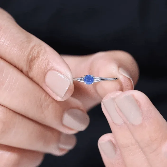 Round Solitaire Blue Sapphire Ring in Split Shank