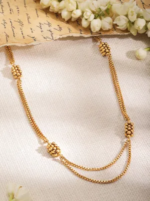 Rubans 22K Gold Plated Multi-Layered with Gold Beaded Long Necklace