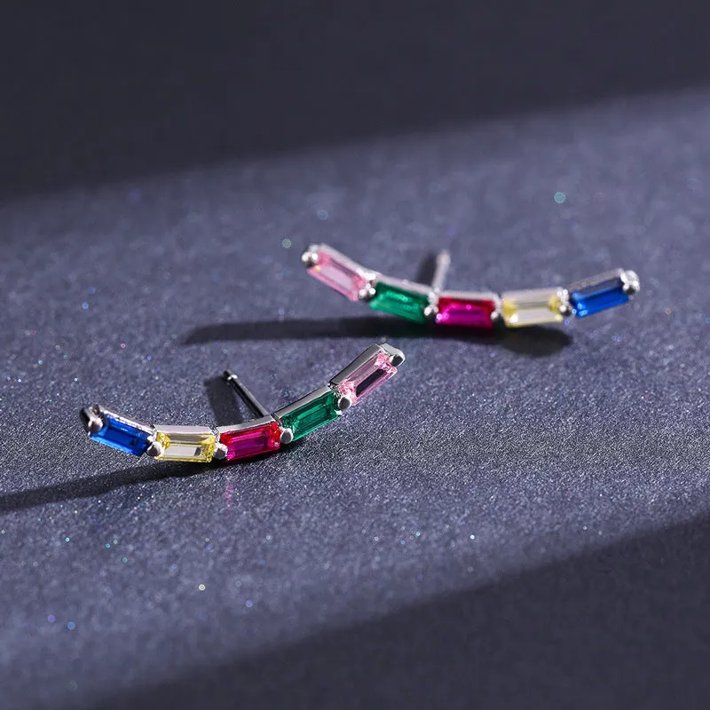 S925 Silver Rainbow Crystal Long Women's Earrings, European and American Internet Celebrities, Commuting, and Crowd Design Jewelry