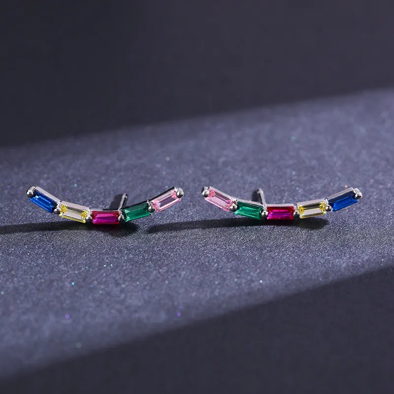 S925 Silver Rainbow Crystal Long Women's Earrings, European and American Internet Celebrities, Commuting, and Crowd Design Jewelry