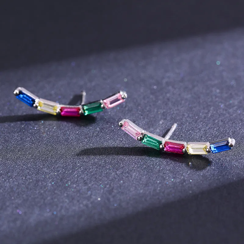 S925 Silver Rainbow Crystal Long Women's Earrings, European and American Internet Celebrities, Commuting, and Crowd Design Jewelry