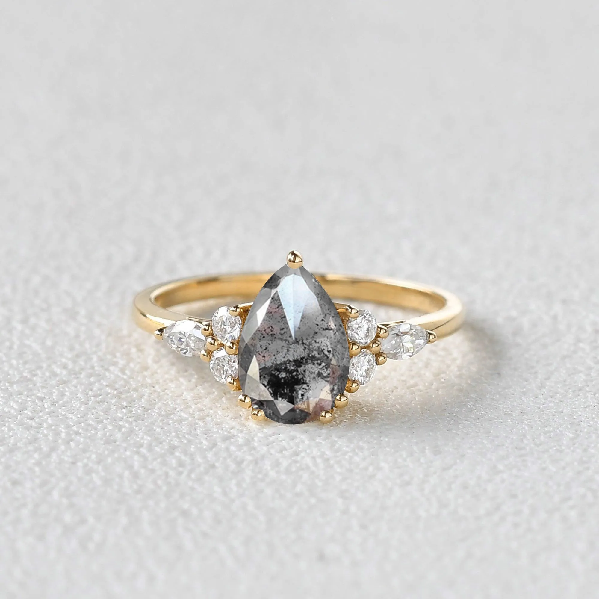 Salt and Pepper Diamonds Pear Cut Engagement Ring