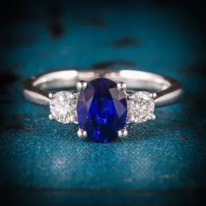 Sapphire Diamond Trilogy Ring Platinum Engagement Ring