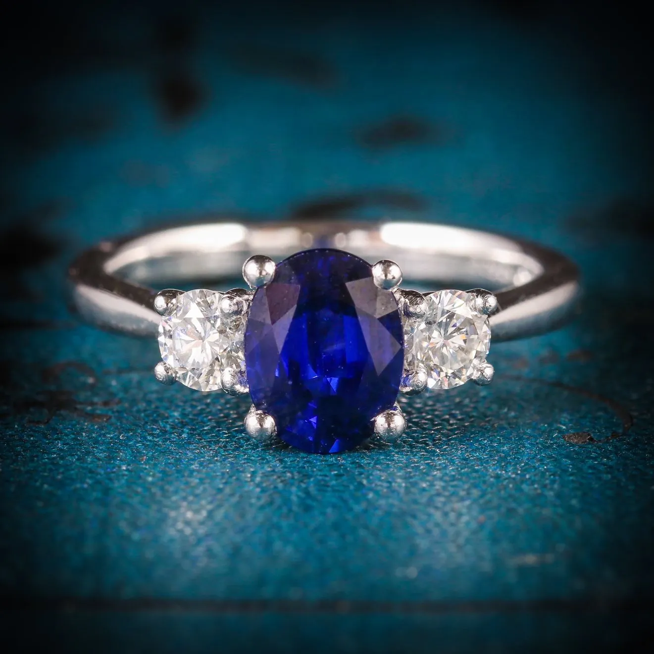 Sapphire Diamond Trilogy Ring Platinum Engagement Ring