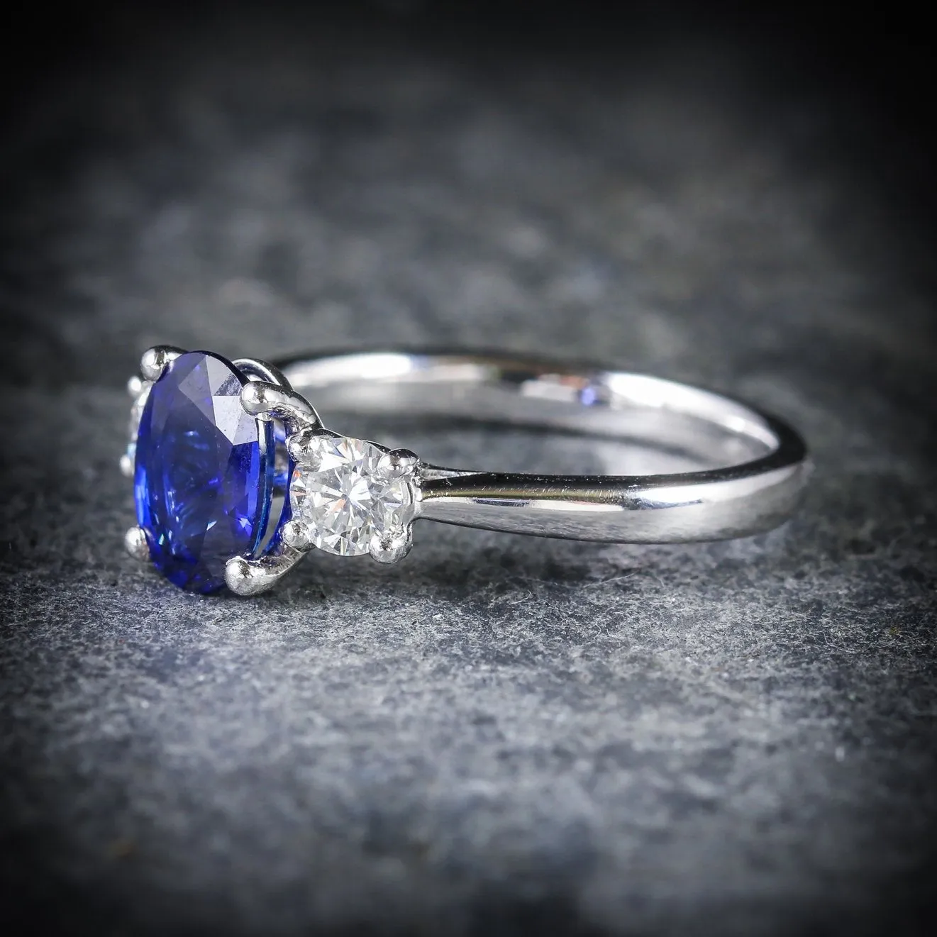 Sapphire Diamond Trilogy Ring Platinum Engagement Ring