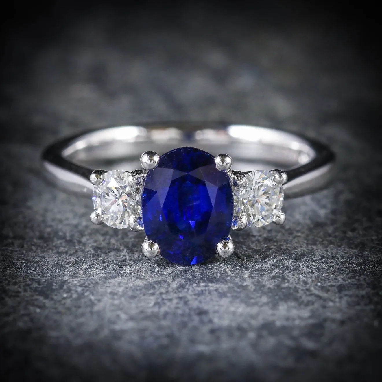 Sapphire Diamond Trilogy Ring Platinum Engagement Ring