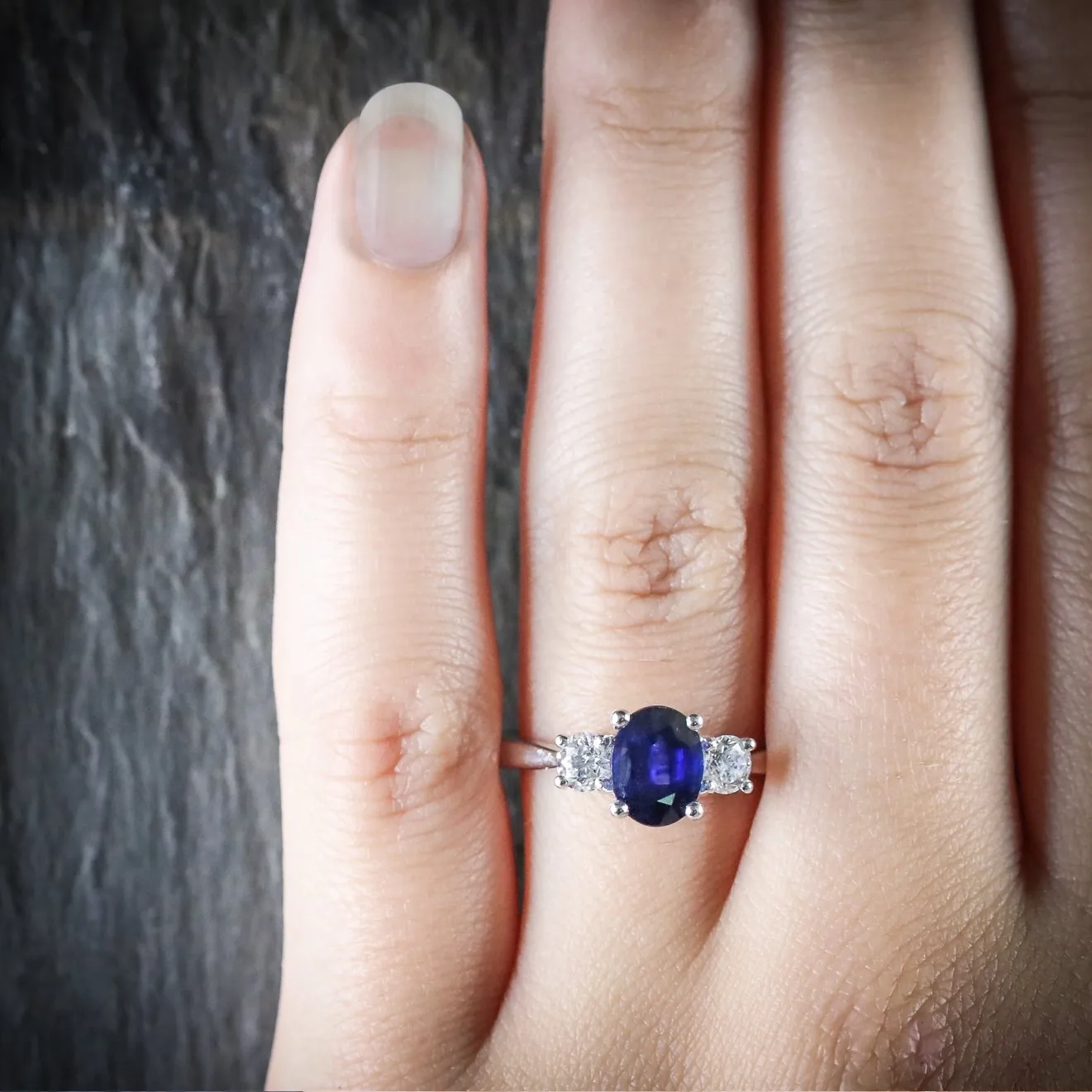 Sapphire Diamond Trilogy Ring Platinum Engagement Ring