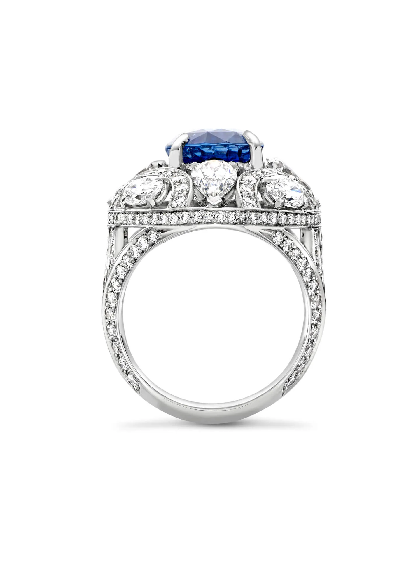 Scroll Oval Sapphire Platinum Ring